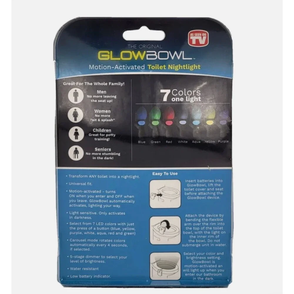 Glowbowl Motion Sensor LED Toilet Night Light Color Changing Bathroom Bowl Light